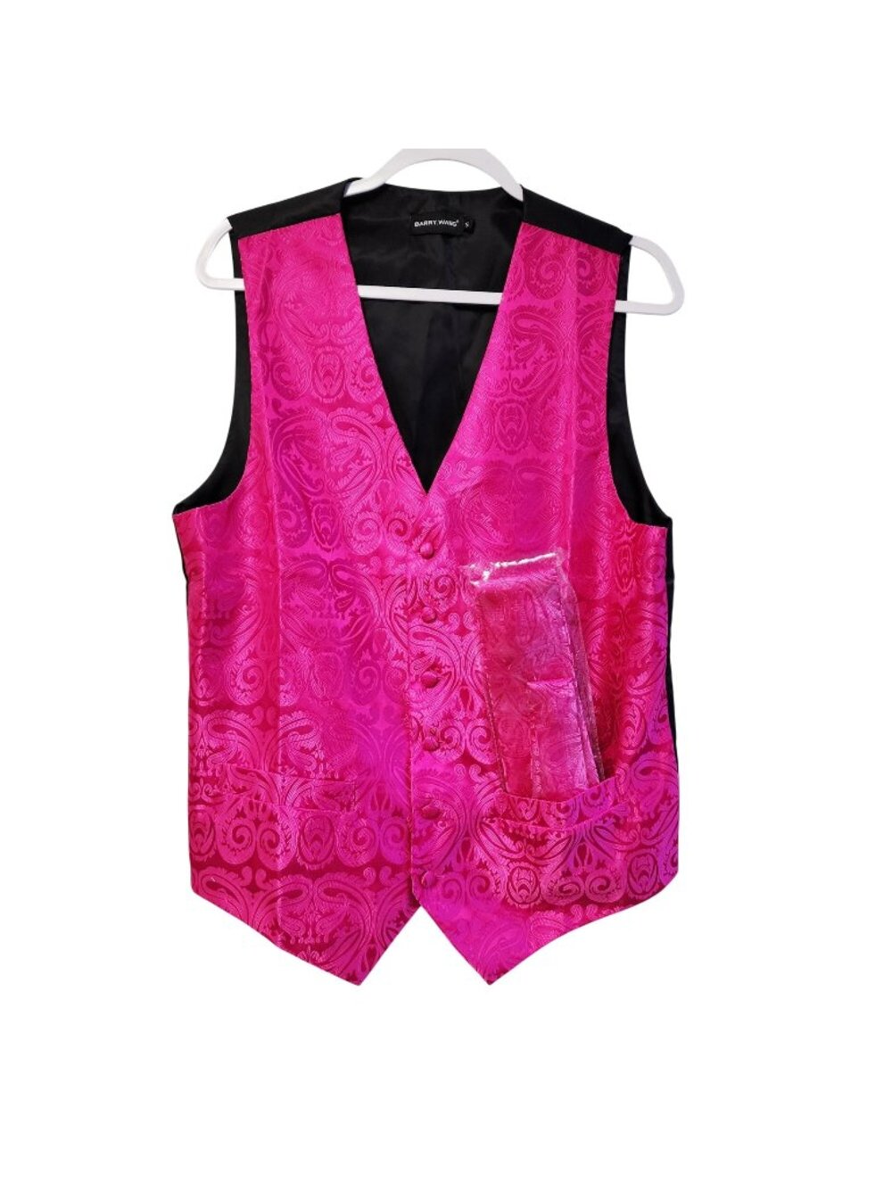 Barry.Wang Mens Paisley Pink Satin Vest & Tie Set Adjustable Back Strap  Size S